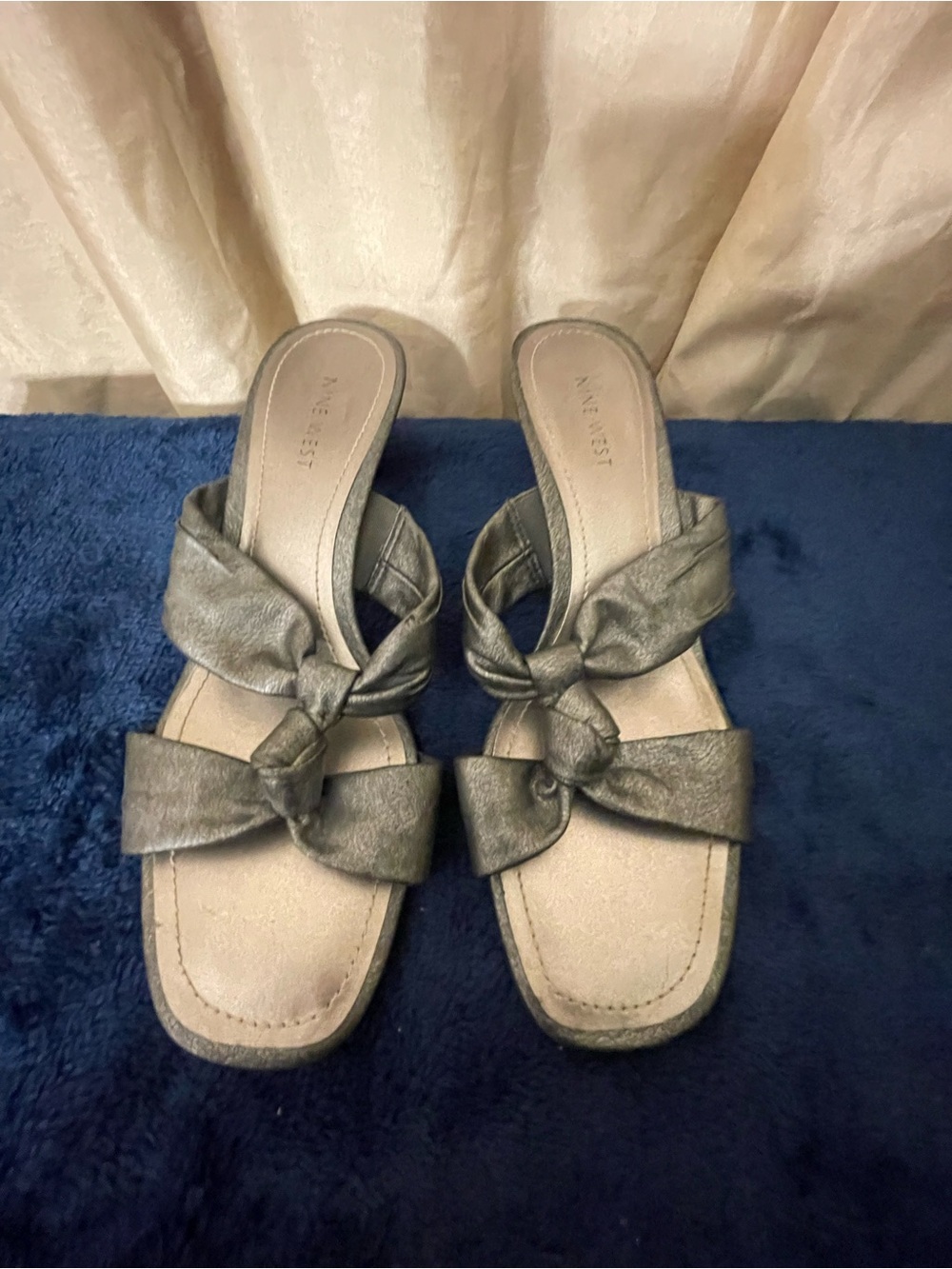 Nine West Metallic Gray Knotted Slide Mules